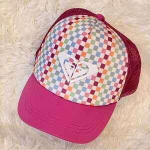 Roxy Pink Mesh Trucker Hat with Multicolor Check Front